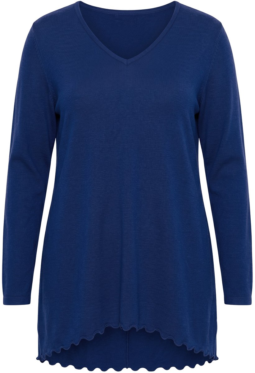 MIAMODA - Dames - Trui A-lijn luchtig breisel lange mouwen golvende zoom - Donkerblauw - Maat 52