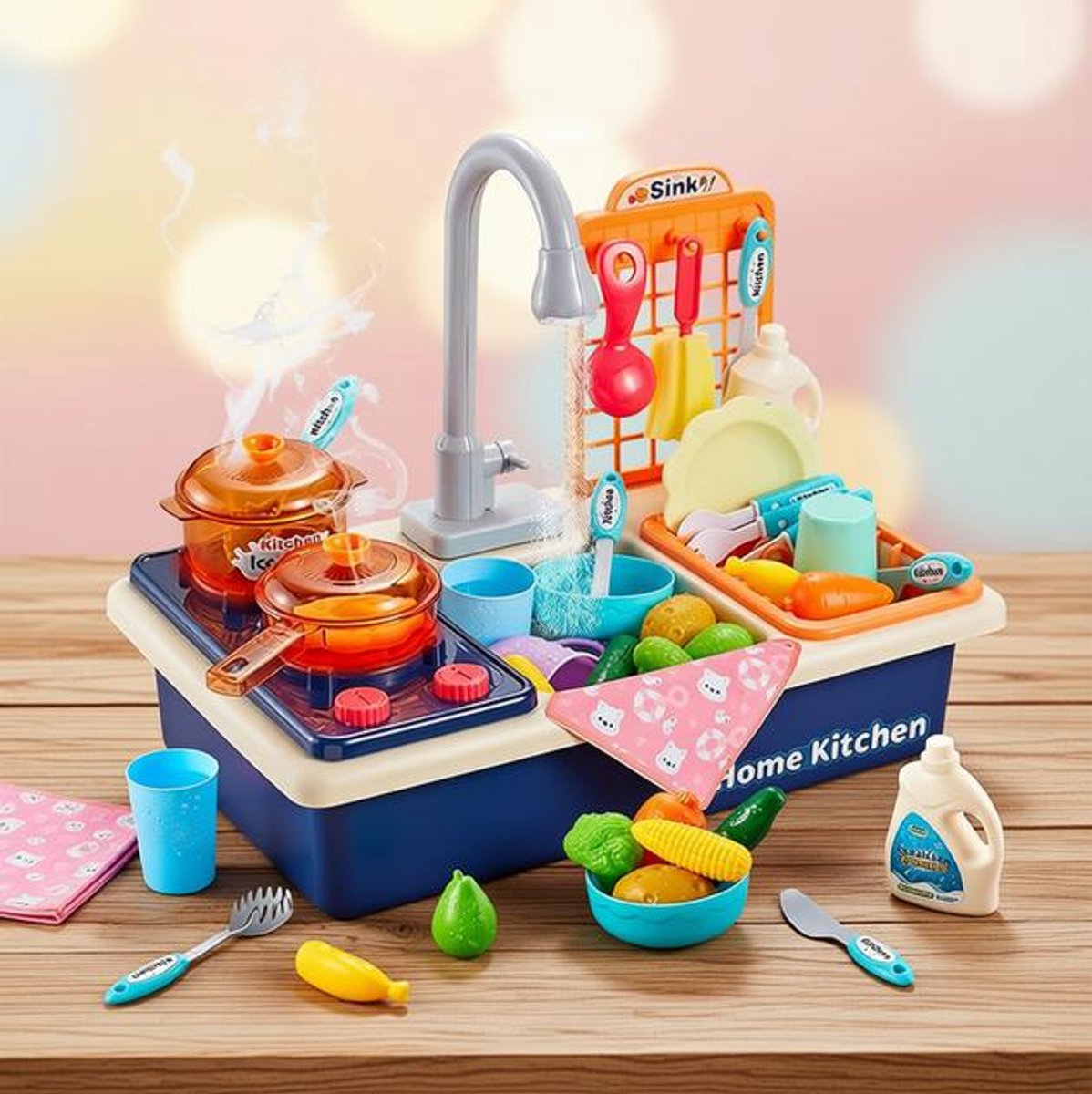 Speelkeuken gootsteen met werkende kraan - Speelfornuis en keukenset voor kinderen