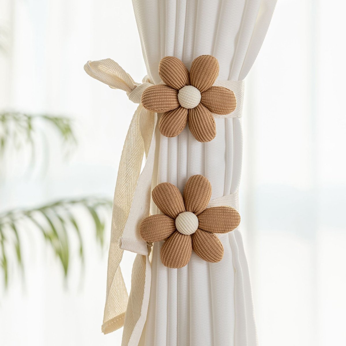 Gordijnbinders (set van 2) – Bruin bloemenpatroon – geschikt voor de decoratie van huis en kinderkamer