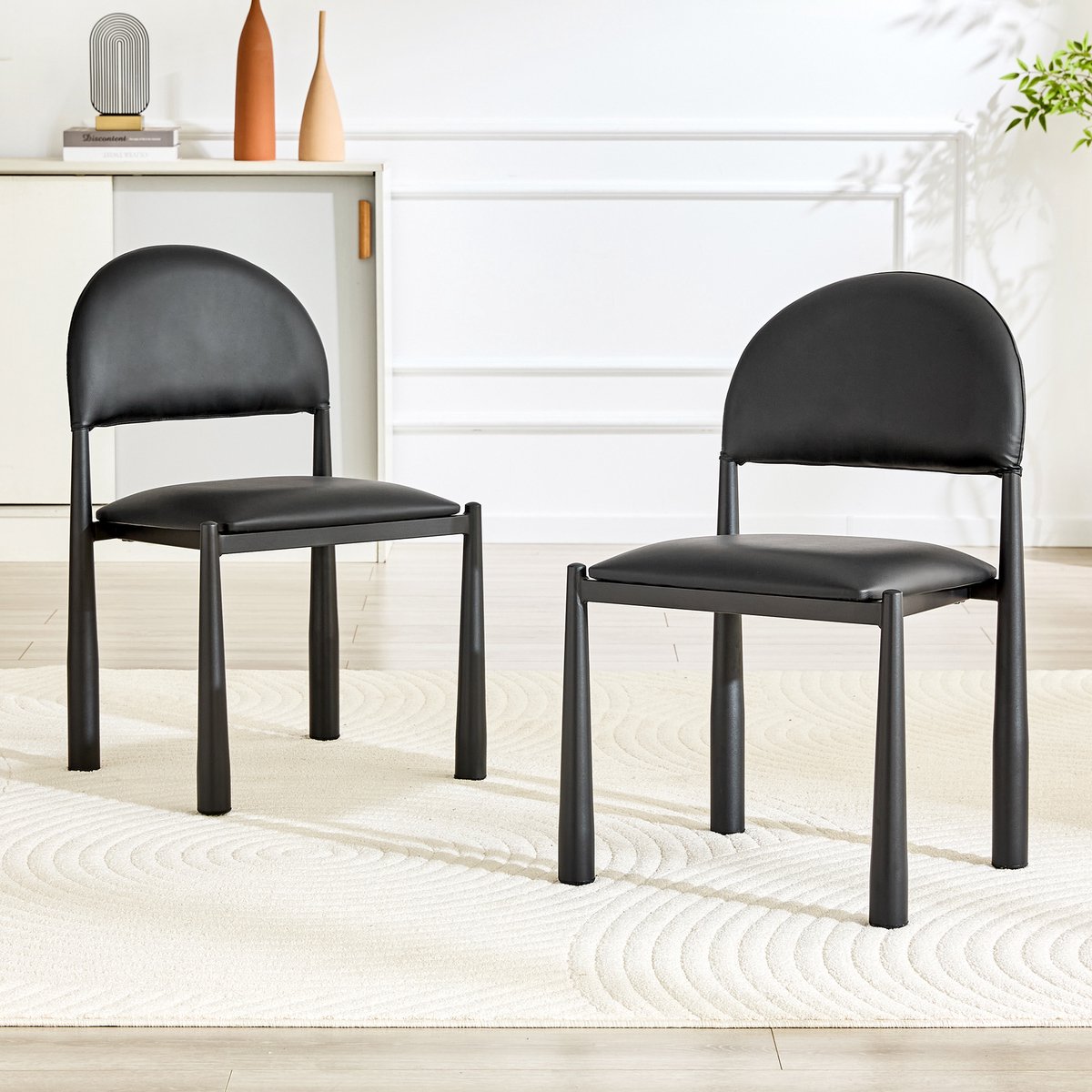Clruro Eetkamerstoelen - 80 cm - 2 Stuks met Halfronde Rug - Ergonomisch - PU-Leer en Metaal