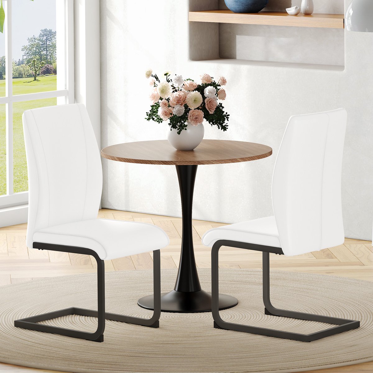 Clruro Eetkamerstoelen - 2 Stuks - Ergonomische Rug en Gewatteerde Zitting - Kunstleer - Wit