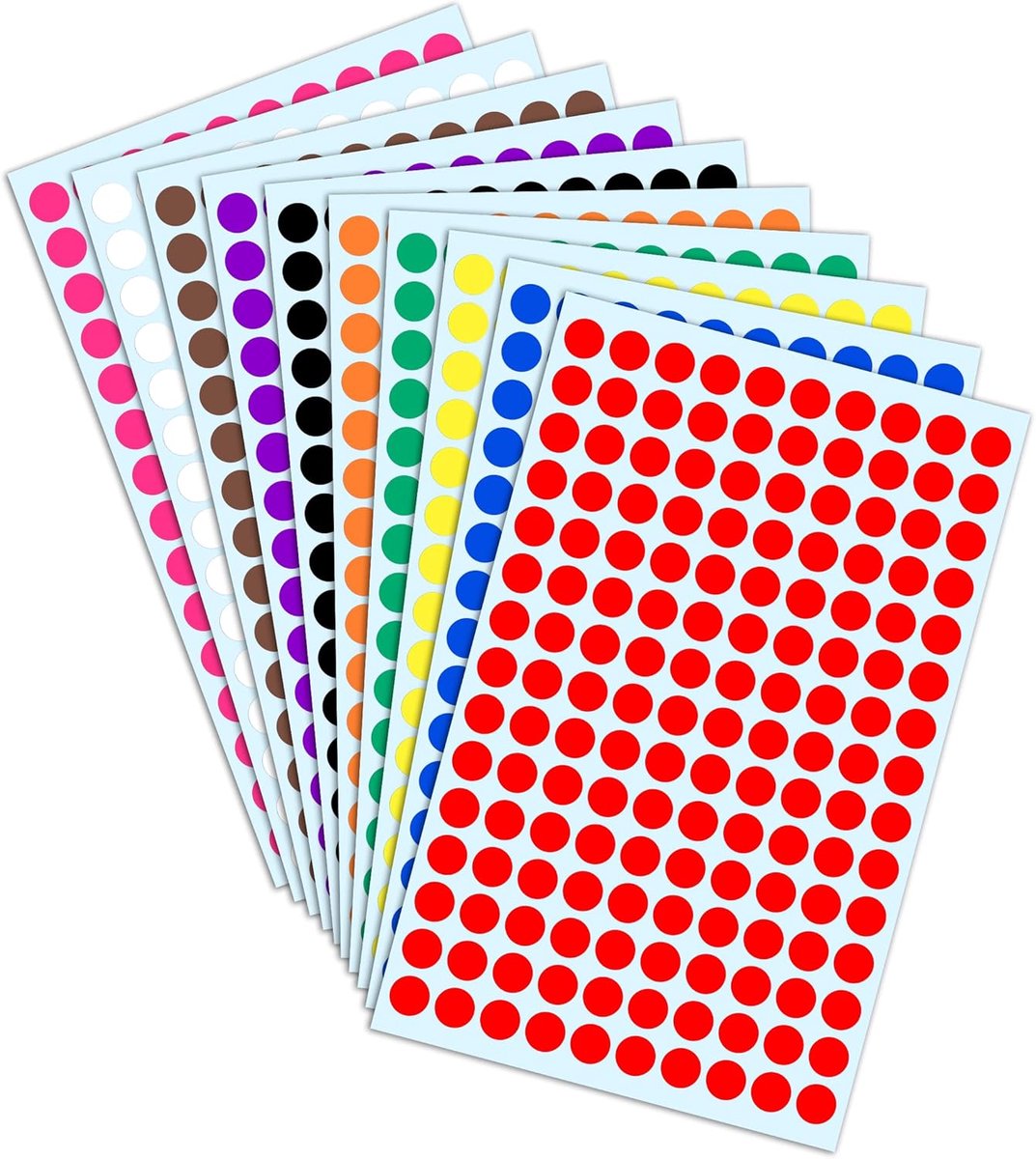 20 vellen rond zelfklevend papier van 10 mm – 10 kleuren, 4008 stippen | Zelfklevende stiften,Groen + Rood + Roze + Zwart + Geel + Donkerblauw + Wit + Oranje + Paars + Bruin,10mm