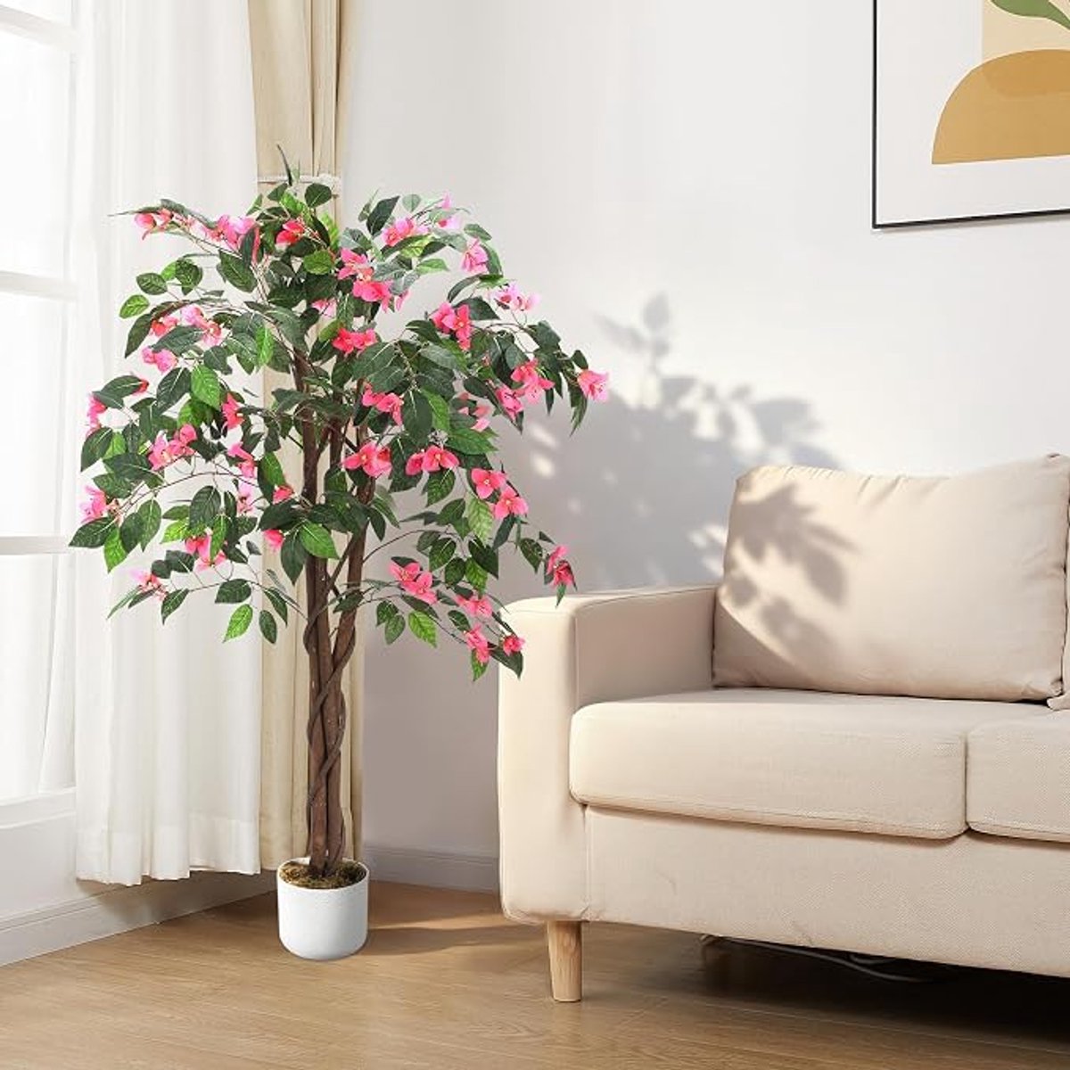 Triumpunpre - 120cm Nep Bougainvillea Boom Zijde Bloemen Met Pot - Weersbestendige kunstplant voor binnen tuin en kantoordecoratie
