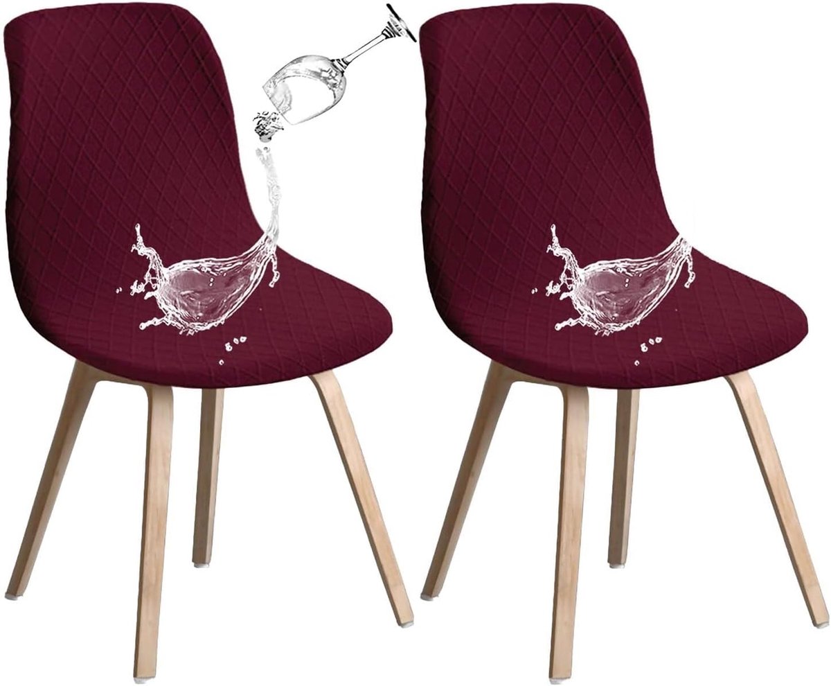 Waterdichte - elastische jacquard stoelhoezen - 2-delige set - Rood - Scandinavische stijl - Duurzaam en wasbaar - Waterdichte eetkamerstoelhoezen met jacquardpatroon