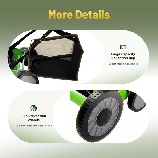 Handgrasmaaier - Kooimaaier Spindelmaaier - Gazon Onderhouden - Motorvrij Stille Werking - 50 cm - Groen/Zwart — afbeelding 2