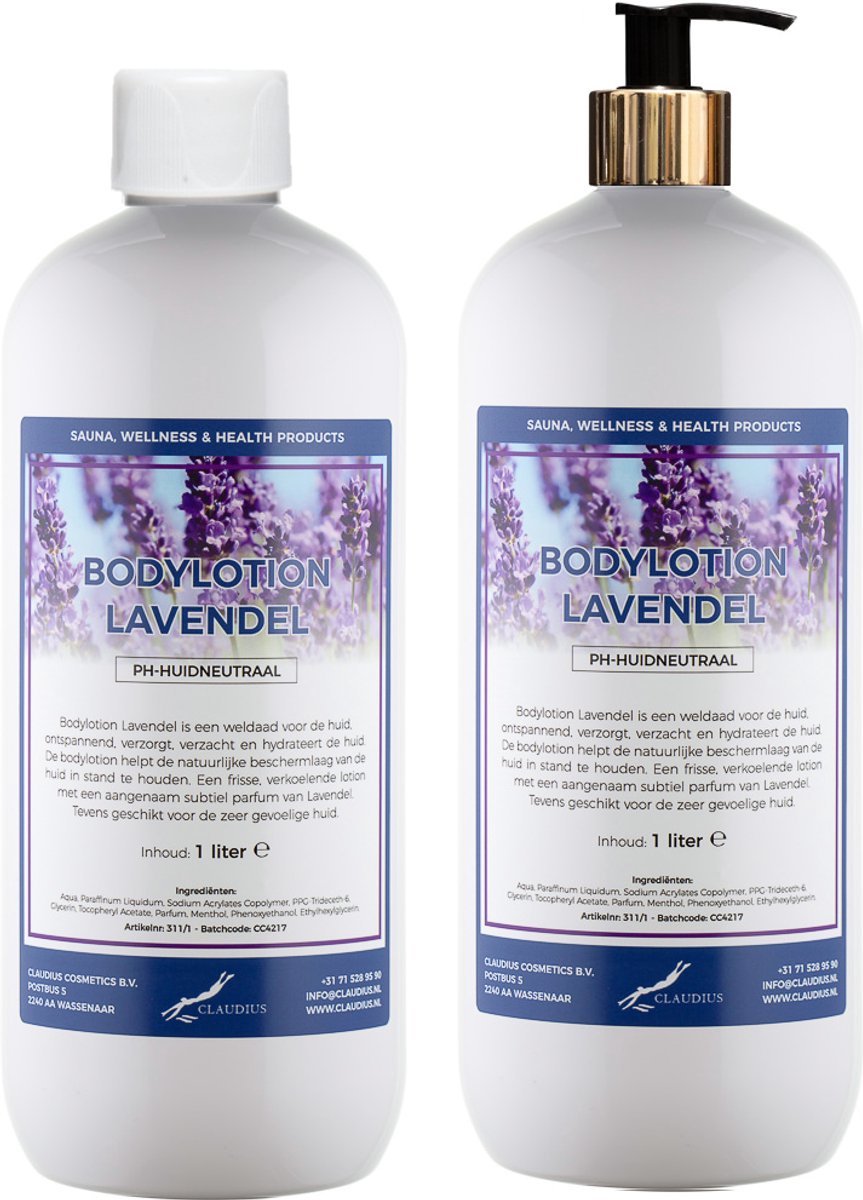 Bodylotion Lavendel 1 Liter - met gouden pomp - set van 2 stuks