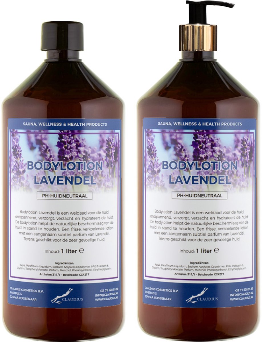 Bodylotion Lavendel 1 Liter - met gouden pomp - set van 2 stuks