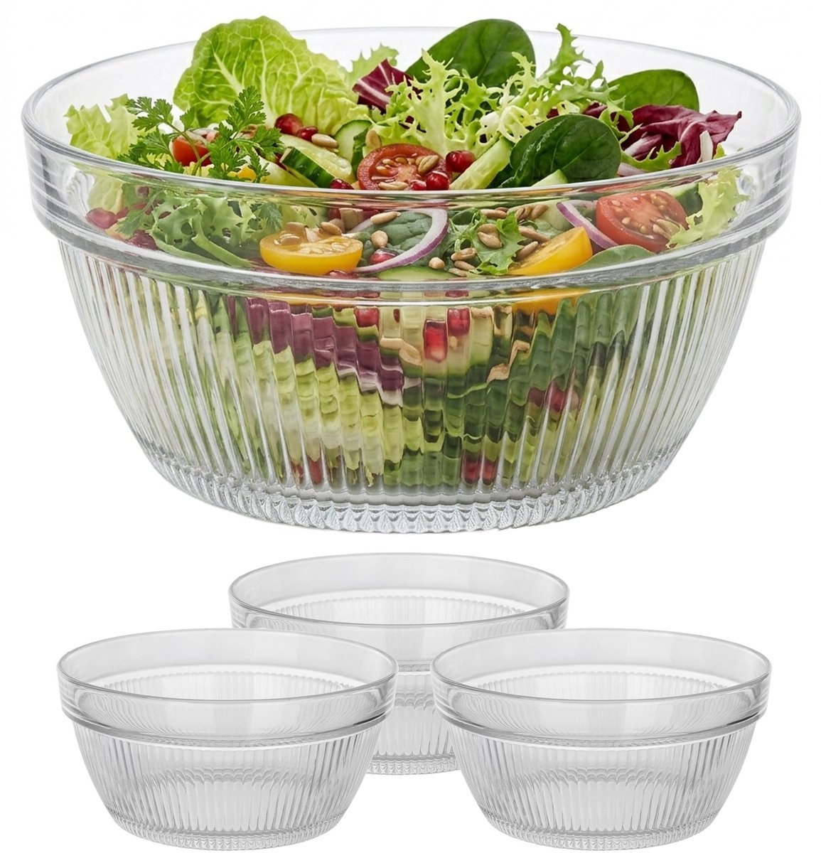 KADAX glazen schalen ⌀ 17 cm, set van 3, glazen slakommen, dessertschaaltjes, serveerschalen voor salade, dessert, muesli, snacks en bijgerechten, soepkommen