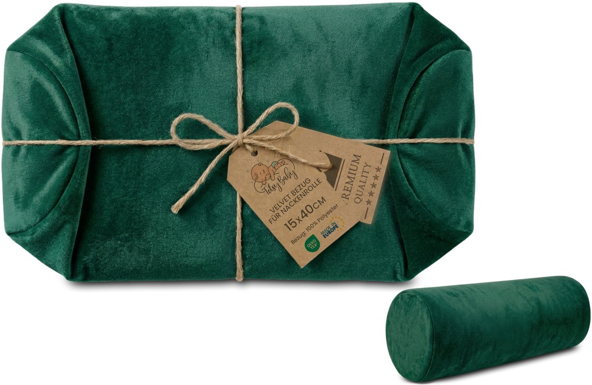 Hoes voor nekrol yoga bolster knierol positioneringsrol ribfluweel 15 x 40 cm - overtrek voor nek- en knierol, decoratief kussen en klein kussen, lange rol Oeko-Tex Groen Fluweel