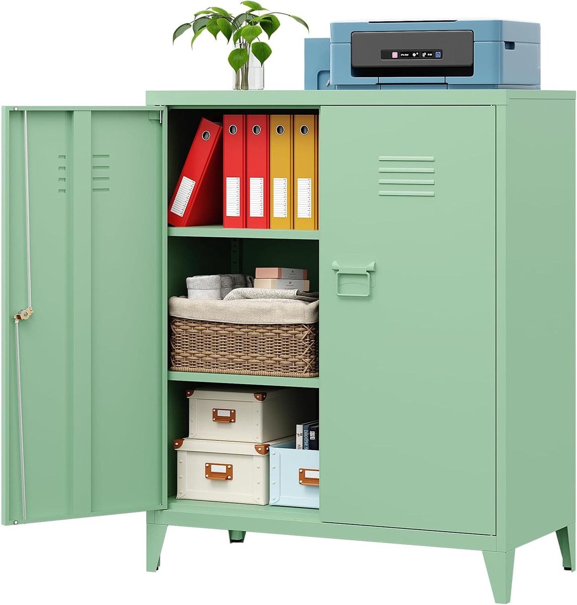 Metalen kantoorkast - Opbergkast afsluitbaar - Spullen organiseren - Verstelbare planken - 90x80x40 cm - Groen