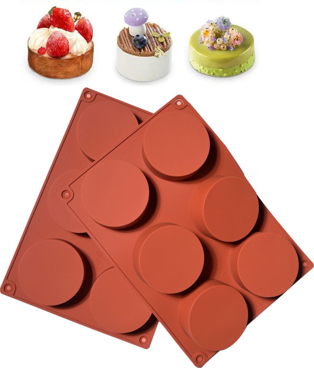 Set van 2 siliconen taartvormen – Cilindrisch ontwerp met 6 holtes – Ronde vorm met antiaanbaklaag – Voor moussetaarten, desserts en koekjes – Bakvorm voor in de keuken