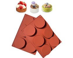 Set van 2 siliconen taartvormen – Cilindrisch ontwerp met 6 holtes – Ronde vorm met antiaanbaklaag – Voor moussetaarten, desserts en koekjes – Bakvorm voor in de keuken