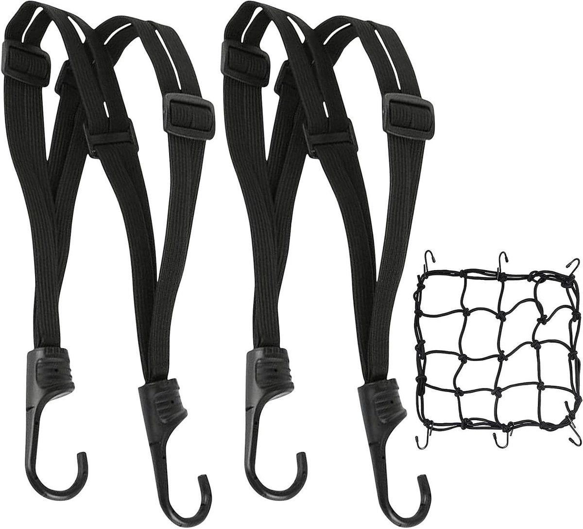 Bagage Elastieken - Spanbanden Fiets - Bagage Vervoeren - Met J-Haken - 3 Stuks - Zwart