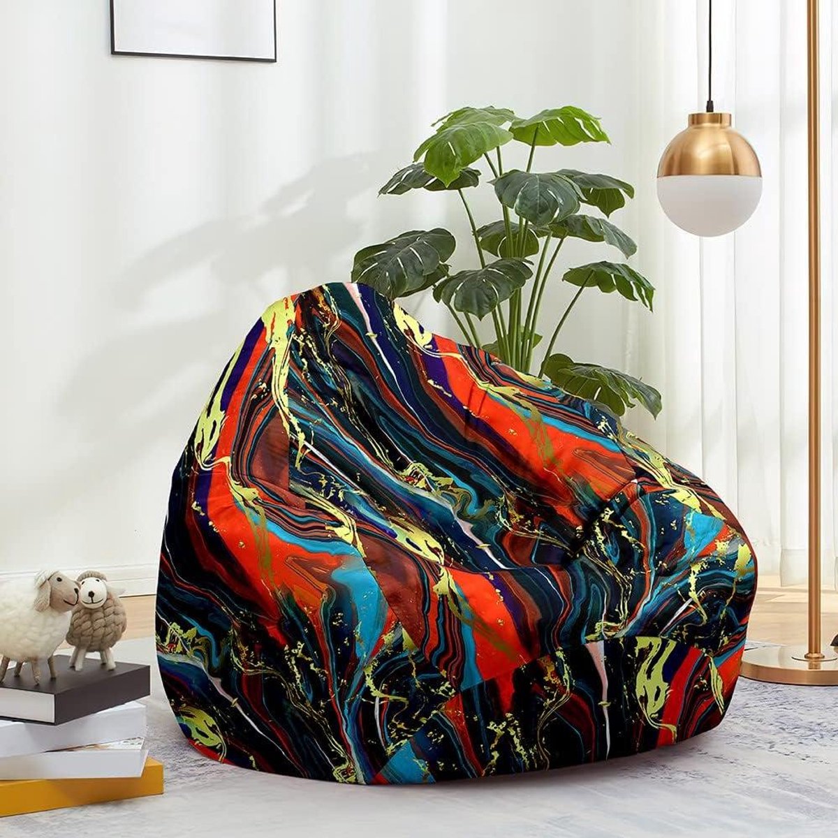 Zitzakhoes Zonder Vulling - Luie Sofahoes - Ontspannen Zitten - Met Handvat - 80x90cm - Rood Blauw
