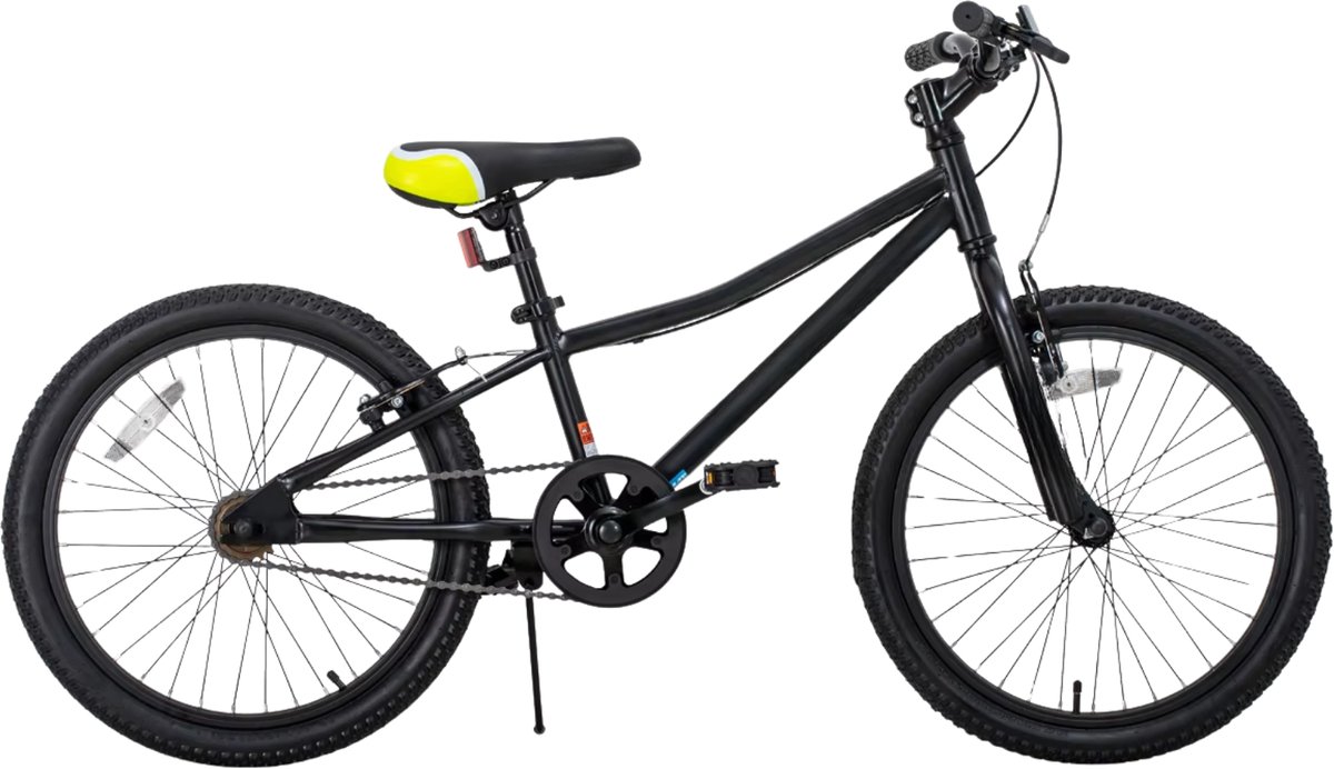 Kindermountainbike – Voor jongens en meisjes – Single Speed, dubbele handremmen en standaard – Zwart, 51 cm