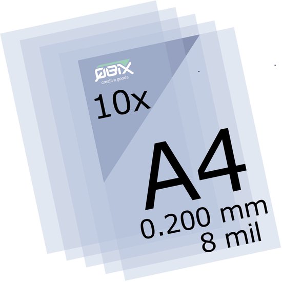 QBIX 10 stuks A4 formaat plastic vellen, 0.200 mm dik.