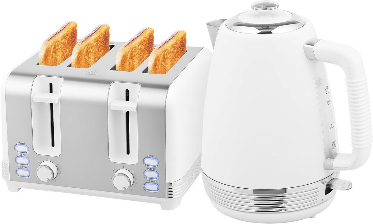 Waterkoker Broodrooster Set - Keukenapparaten Set - Ochtendroutine - Strix Thermostaat - 1.7L 4 Sleuven - Wit