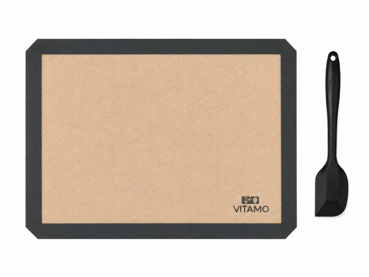 VITAMO Siliconen Bakmat - Ovenmat - Deegmat - Anti Kleef - Anti Slip - Hittebestendig - Spatel 22 cm - Pannenlikker - 29,5x42 cm - Grijs