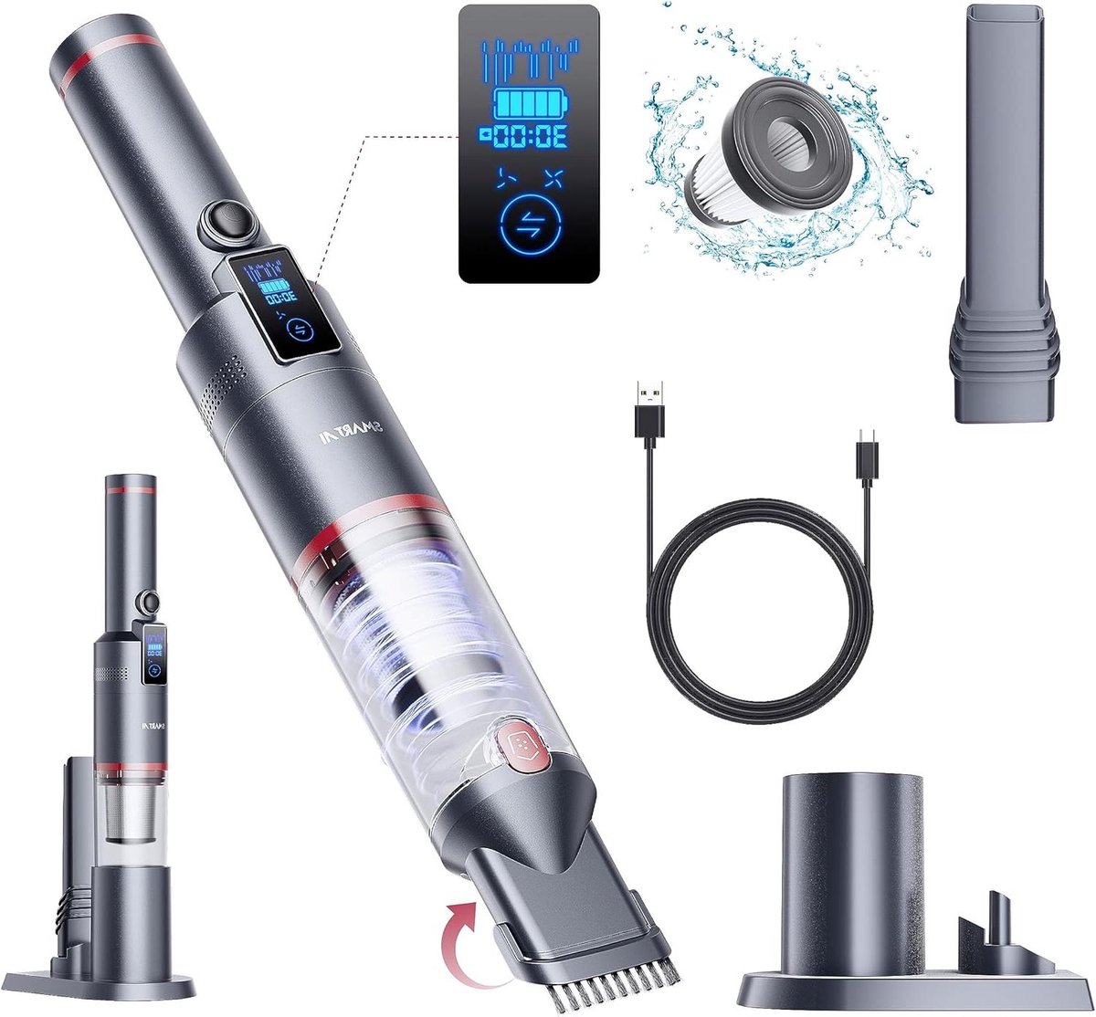 Draagbare Kruimeldief - Mini Stofzuiger - Auto Interieur Reinigen - Slim LED Scherm - 30 Min Werktijd - Blauw