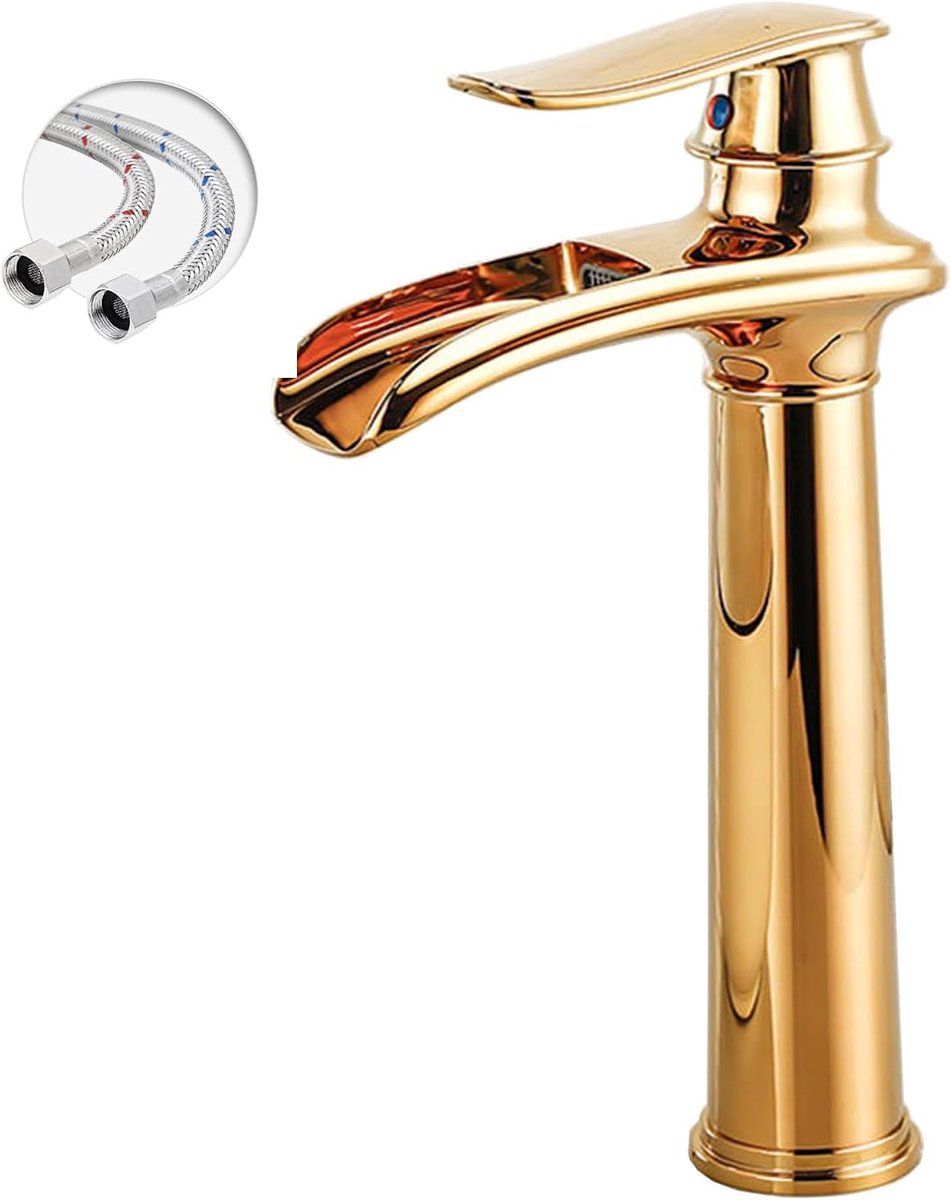 KZQ Waterkraan Badkamer Wastafelkraan Modern Badkamerkraan Wastafelmengkraan Waterval Badkamer Kraan Eengreepsmengkraan Warm En Koud Verstelbare Wastafelarmatuur - Hoog Model - Goud