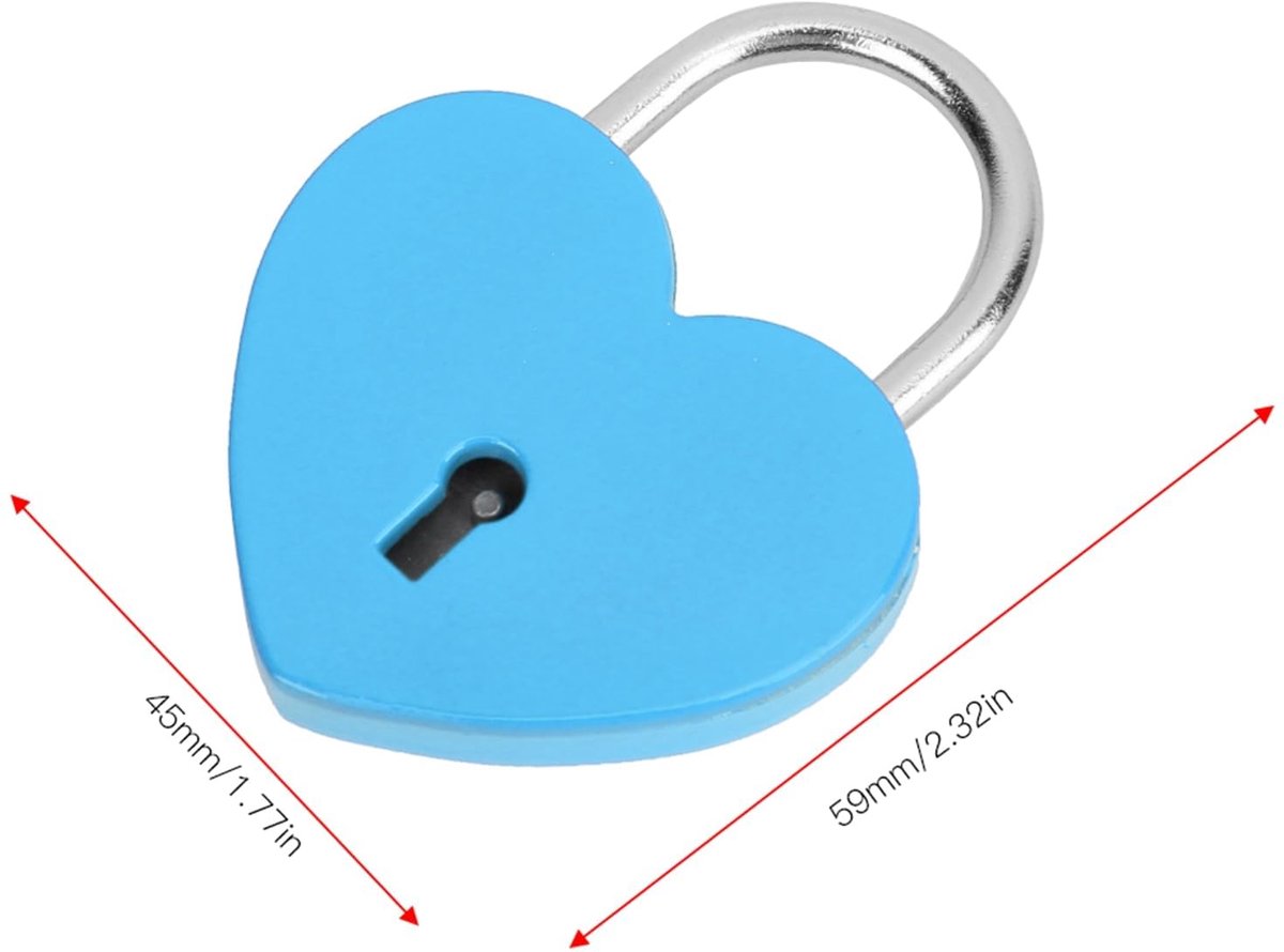 Hangslotslot hartvormig - metalen hangslot met sleutel - blauw - perfect voor liefdesslotbrug - SnelShoppen