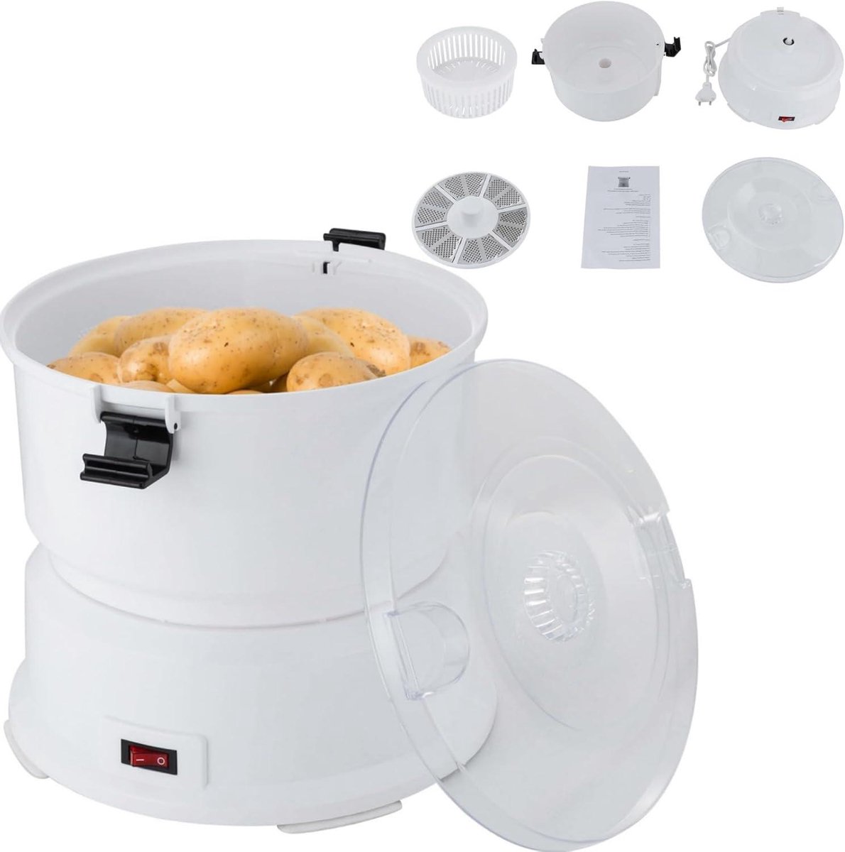 Elektrische Aardappelschilmachine - Automatische Schiller - Snel Groenten Schillen - 85W Koperen Motor - 08 kg Capaciteit - Wit