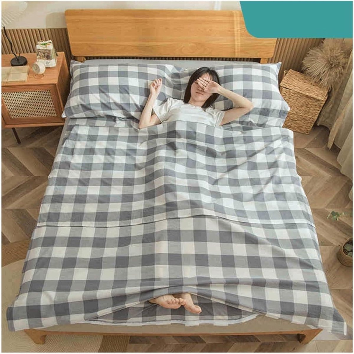 Plaid Slaapzak Voering - Reislaken Dekbedovertrek - Reizen Kamperen - Lichtgewicht Compact - 80x210cm - Grijs Plaid