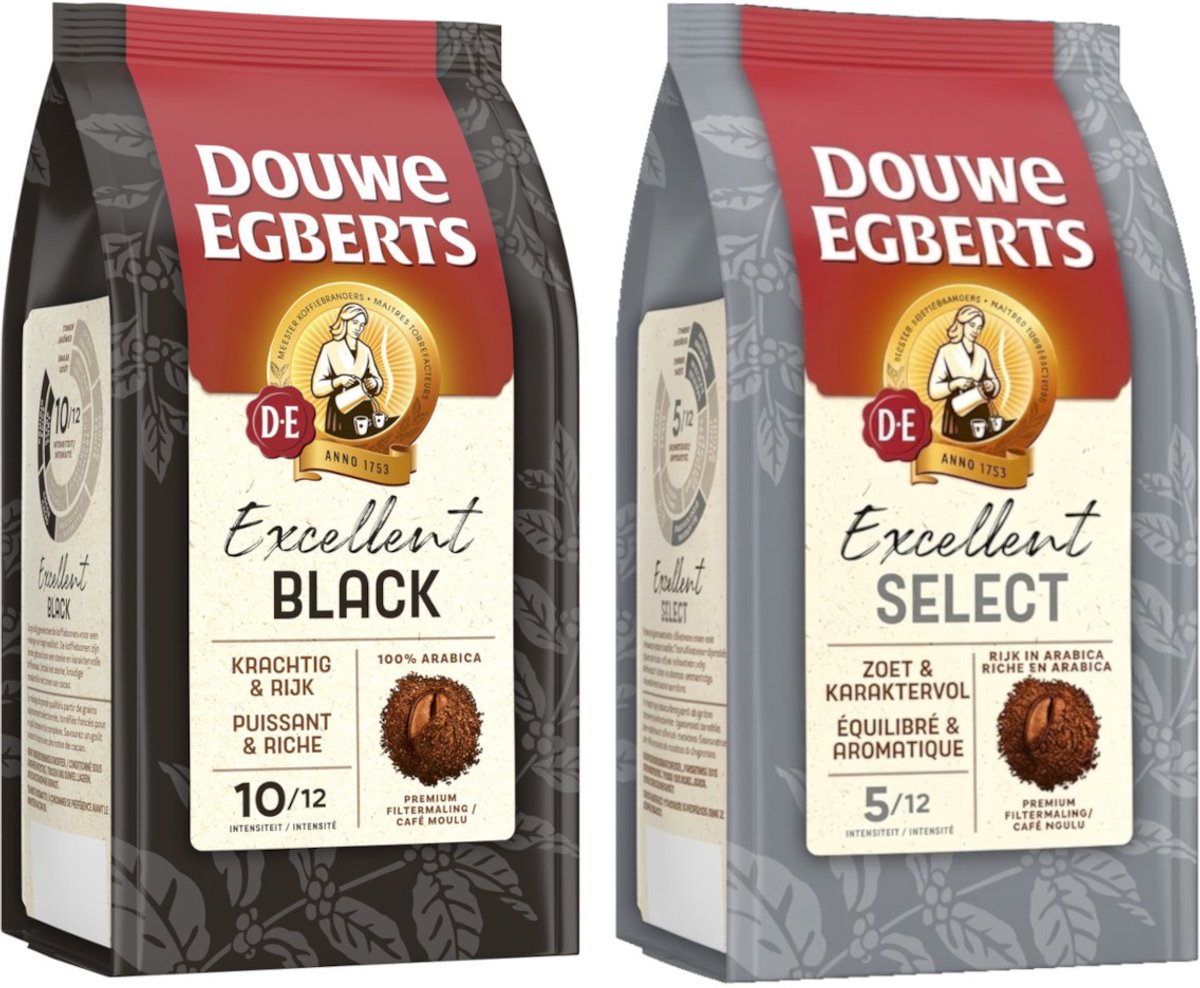 Douwe Egberts Excellent Black Select - Mixverpakking - Gemalen Koffie - 500g (250g)