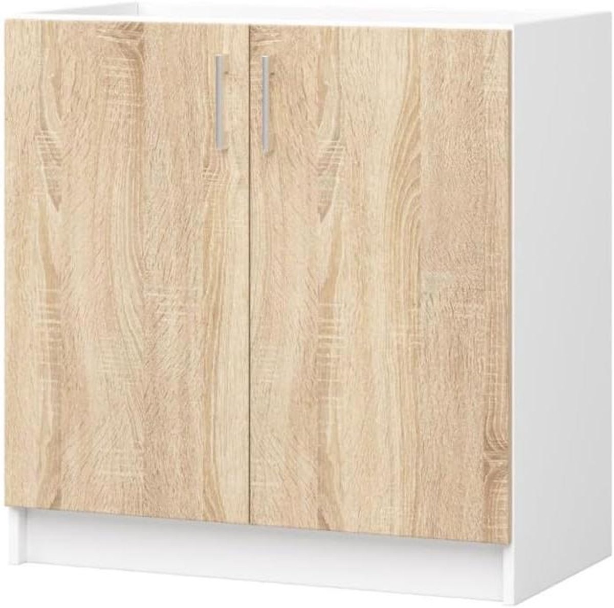 Keukenkast Onderbouw - Spoelkast Keuken - Keuken Organiseren - ABS Rand Bescherming - 80x82x445 cm - Wit Eiken