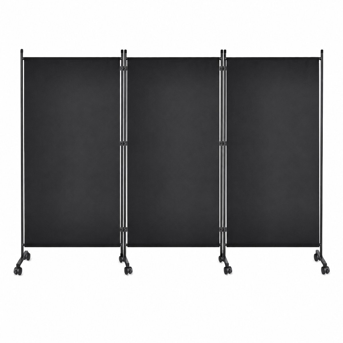 Whoopr® Opvouwbare Ruimteverdeler 3-Delig – Kamerscherm 182 cm - Verrijdbaar Privacyscherm met Vergrendelbare Wielen – Vrijstaande Scheidingswand van Polyester & Metaal – Kamerverdeler Voor Kantoor, Woonkamer, Slaapkamer & Praktijk Zwart