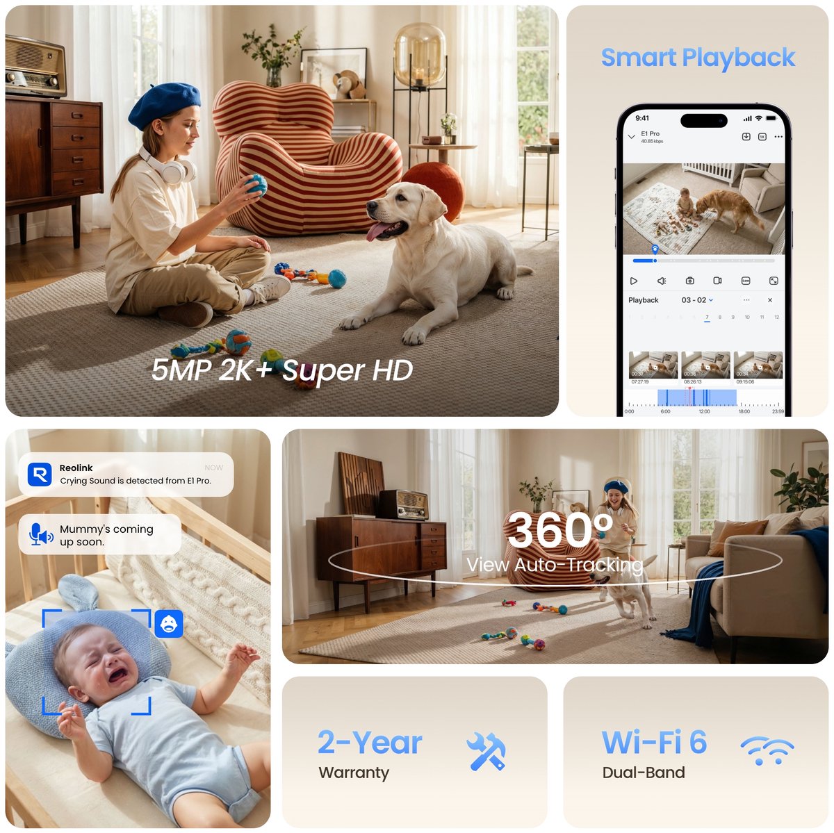 Reolink 4MP ultra hd indoor PT camera tweeweg audio 2.4/5 - afbeelding 2