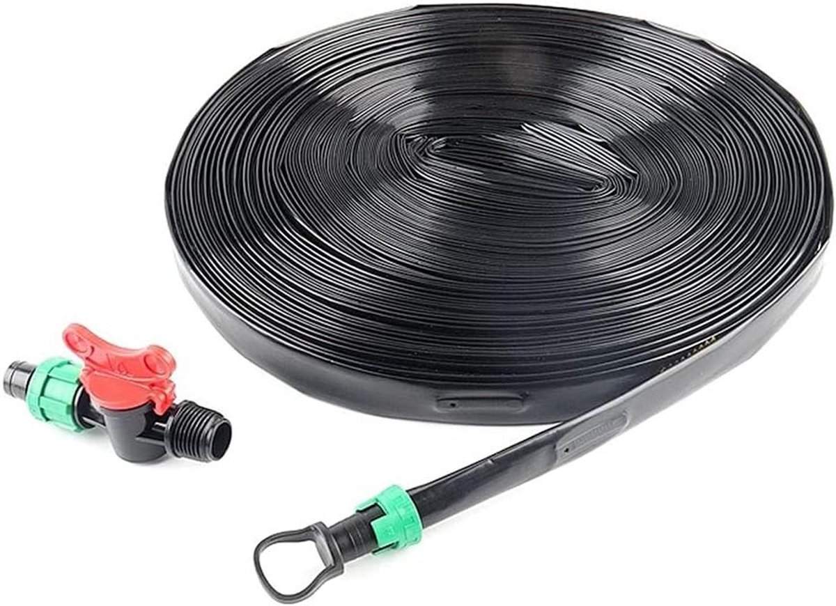 Druppelslang Tuin - Platte druppeltape - Planten Water Geven - Flexibel en Knikt Niet - 100 Meter Set - Zwart