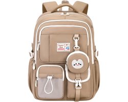 Khaki Grote schoolrugzak voor meisjes en jongens- casual schooltas voor de middelbare school en basisschool- dagrugzak voor kinderen voor buitenactiviteiten en reizen met portemonneetje.