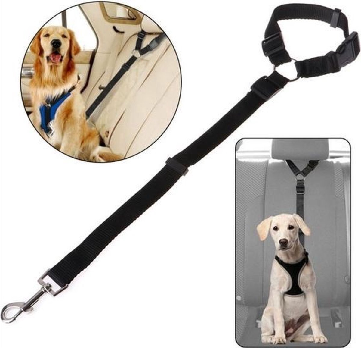 New Age Devi - Veilige Hondenreis: Autogordel voor Hond - Verstelbare Hondengordel - Zwart