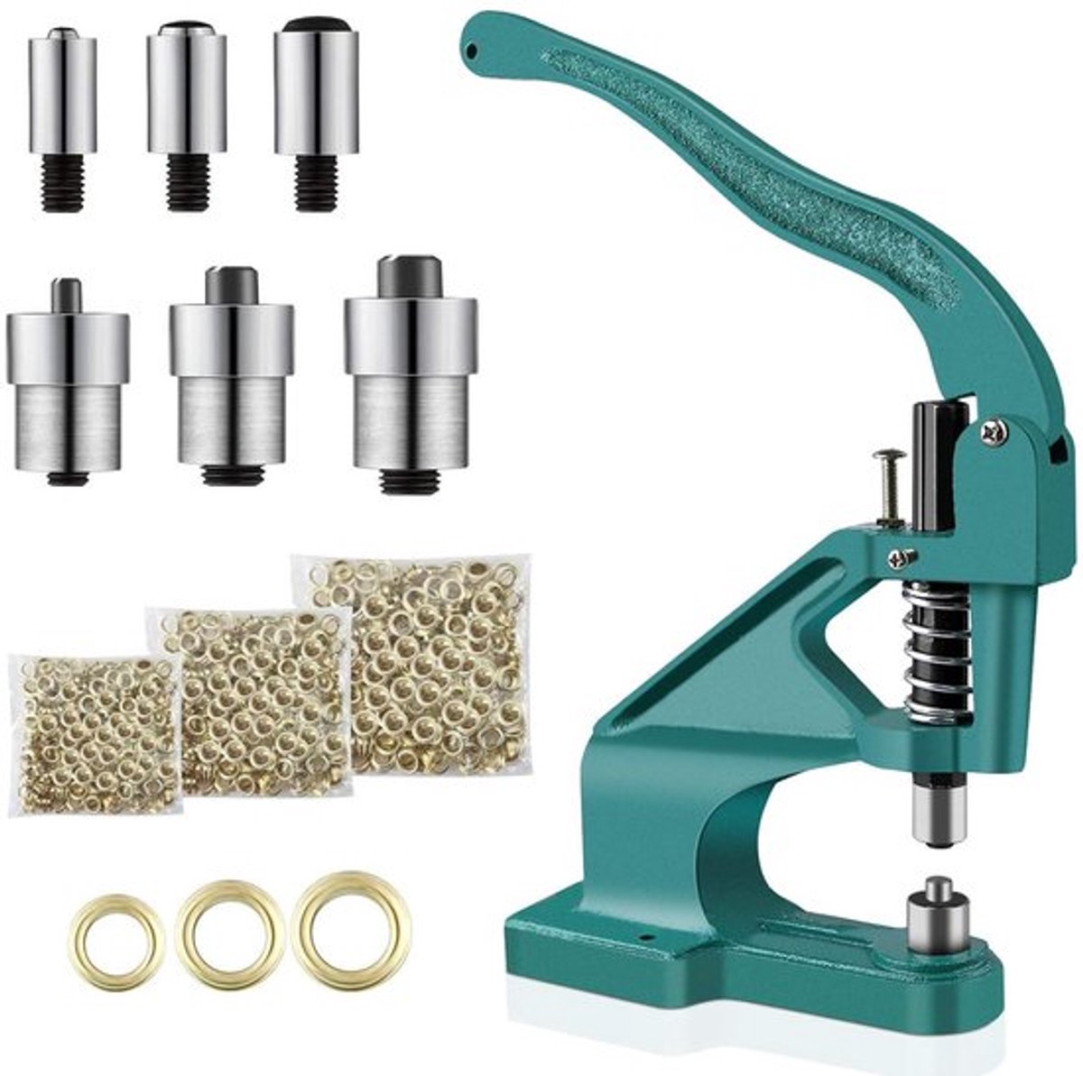 Professionele Eyelet Persmachine met 3 Stansen en 900 Grommets voor DIY Decoratie en Handwerken