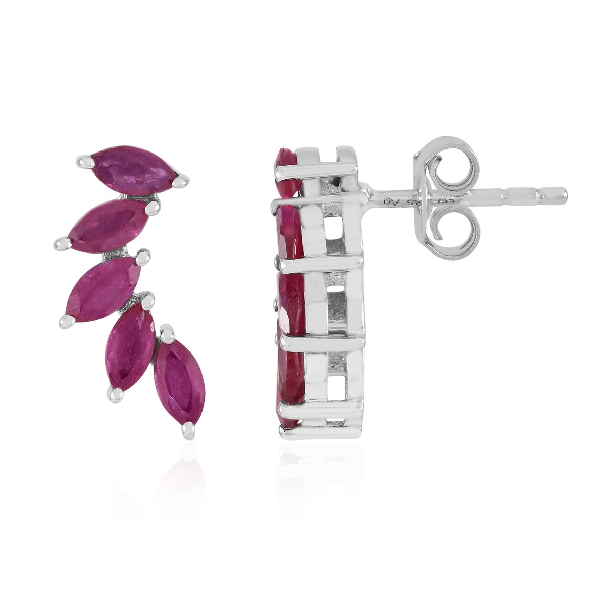 Cavill - 925 Sterling Zilver Oorbellen - 1,689 ct Madagaskar Robijn Marquise - Rhodiumlaag - Elegante Rode Edelsteen - Kliksluiting
