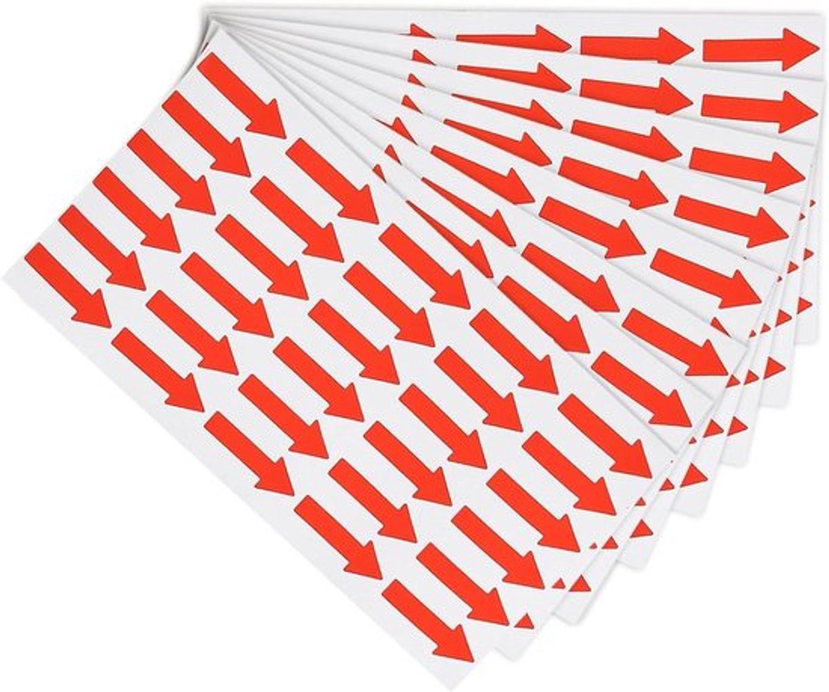 Zelfklevende pijlstickers voor defectmarkering en kwaliteitscontrole, set van 6, rood 1,2 x 0,5 PVC.