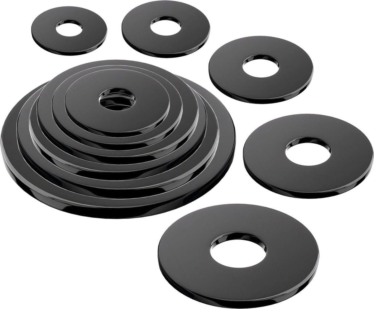 Platte Sluitringen, M27 x 50 mm Carrosserieringen, Koolstofstaal Ronde Afdichtringen, voor Draadstang, Schroeven en Bouten, Zwart