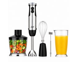 Staafmixer 6-in-1 Set RVS - 1000W - Titanium Messen - Incl. Hakmolen, Garde, Melkopschuimer &…