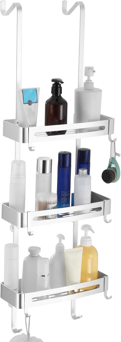 Douche caddie over de deur hangend douche organizer opslag aluminium douche plank roestbestendig badkamer planken mandje rooster met haak roest gratis (stuk)