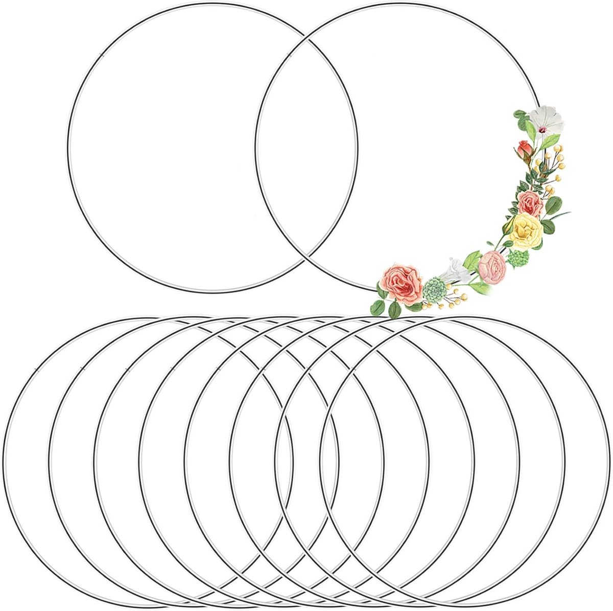 10 stuks metalen ringen om te knutselen voor decoratie, 30 cm zilveren draadringen om op te hangen voor droomvangers, knutselen, bruiloftskransdecor, wandtapijt, bloemschikken, kerstkrans