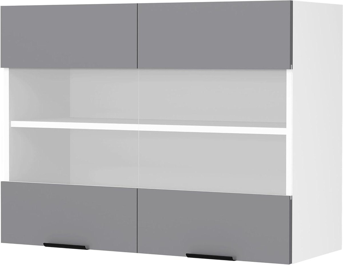 Keukenkast Wandkast - Keukenmeubel Glasdeur - Keuken Organiseren - Tijdloos Design - 80 cm Breed - Wit Antraciet