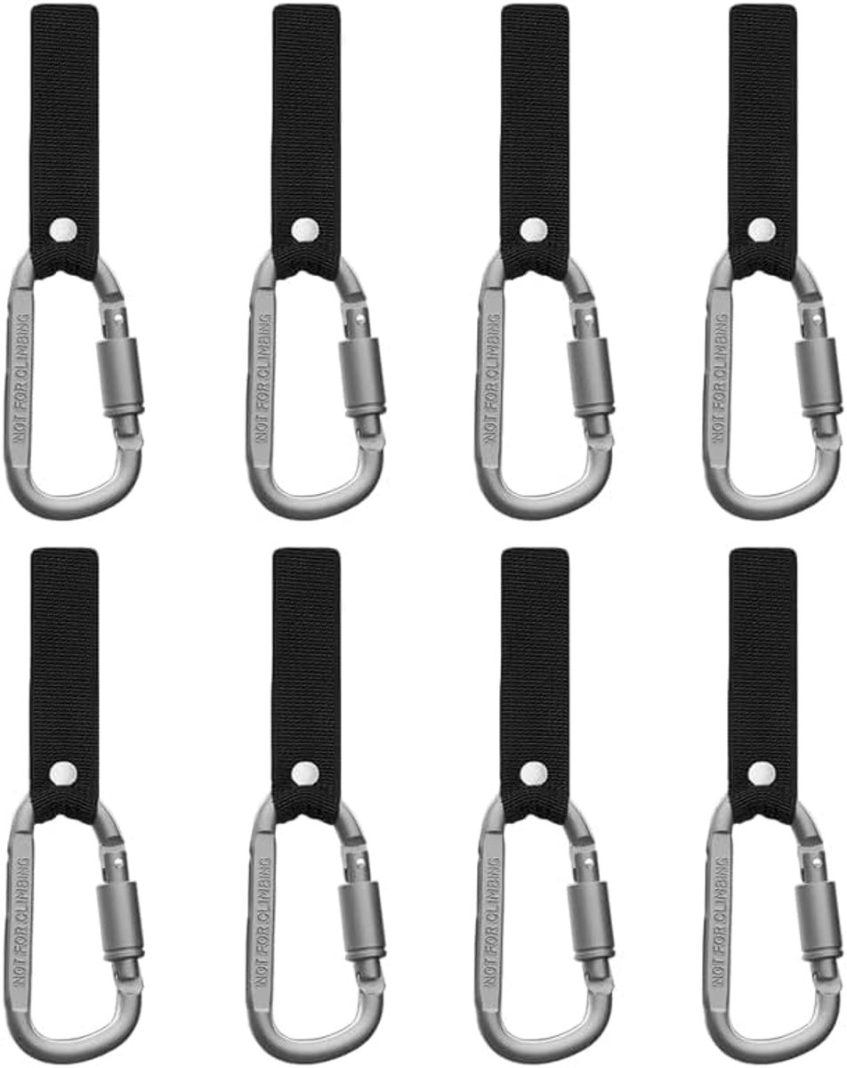 8 stuks karabijnhaken, D-vorm, karabijnhaken met schroefsluiting, gordelband, karabijnhaak met schroefsluiting + stopper, karabijnhaak, D-ring, karabijnhaak voor werk, camping, motorfiets, auto