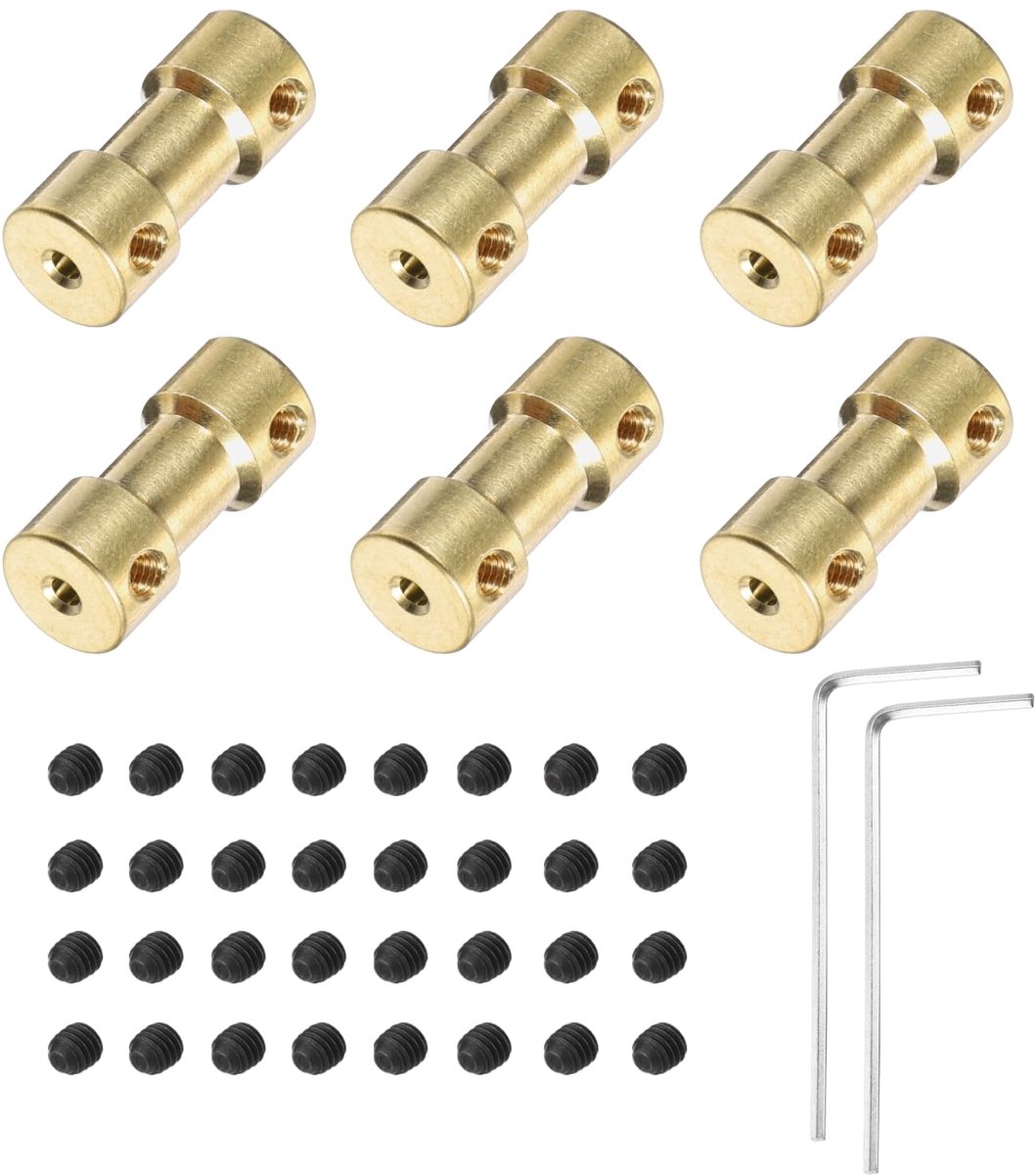 6 stuks 2 mm tot 2 mm messing askoppeling verbindingsstuk met schroeven en inbussleutel flexibele motoraskoppeling voor autobandasmotor