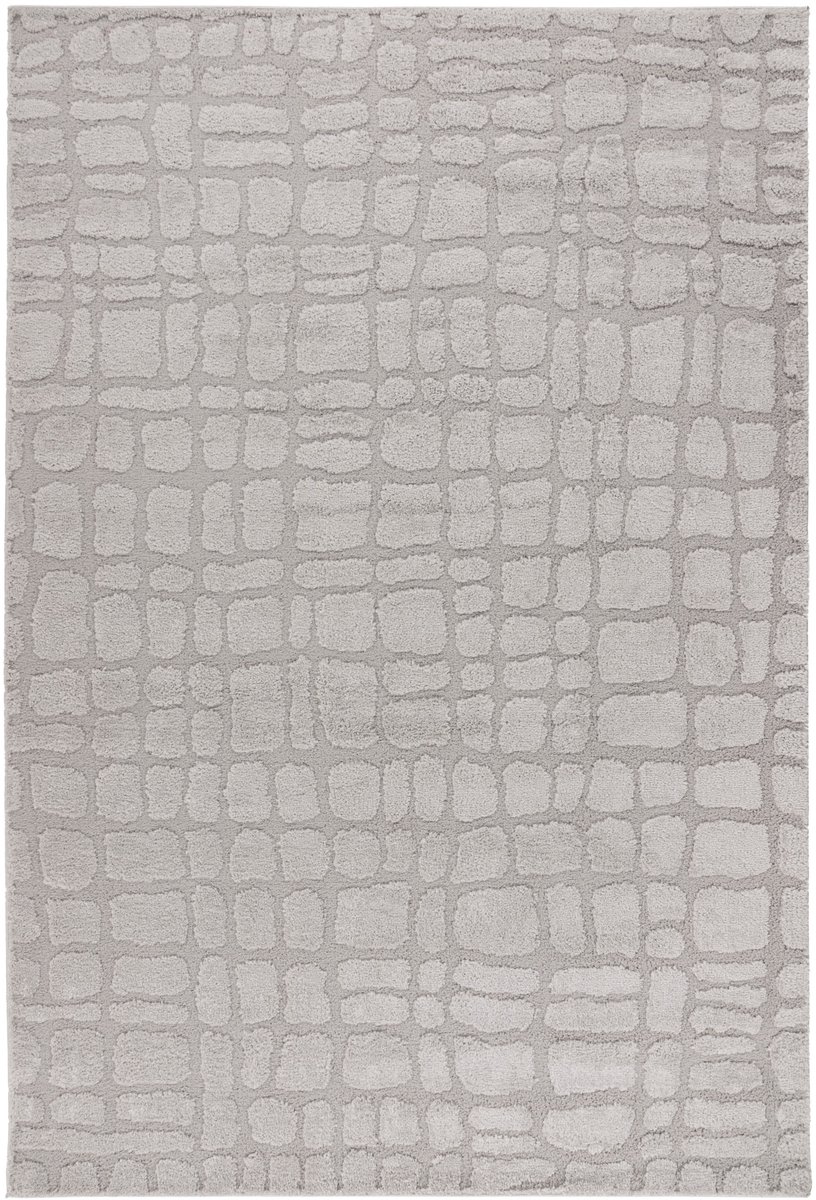 Padiro laagpolig vloerkleed 80 x 150 cm - zilver grijs - boho look - geschikt voor vloerverwarming - van polyester