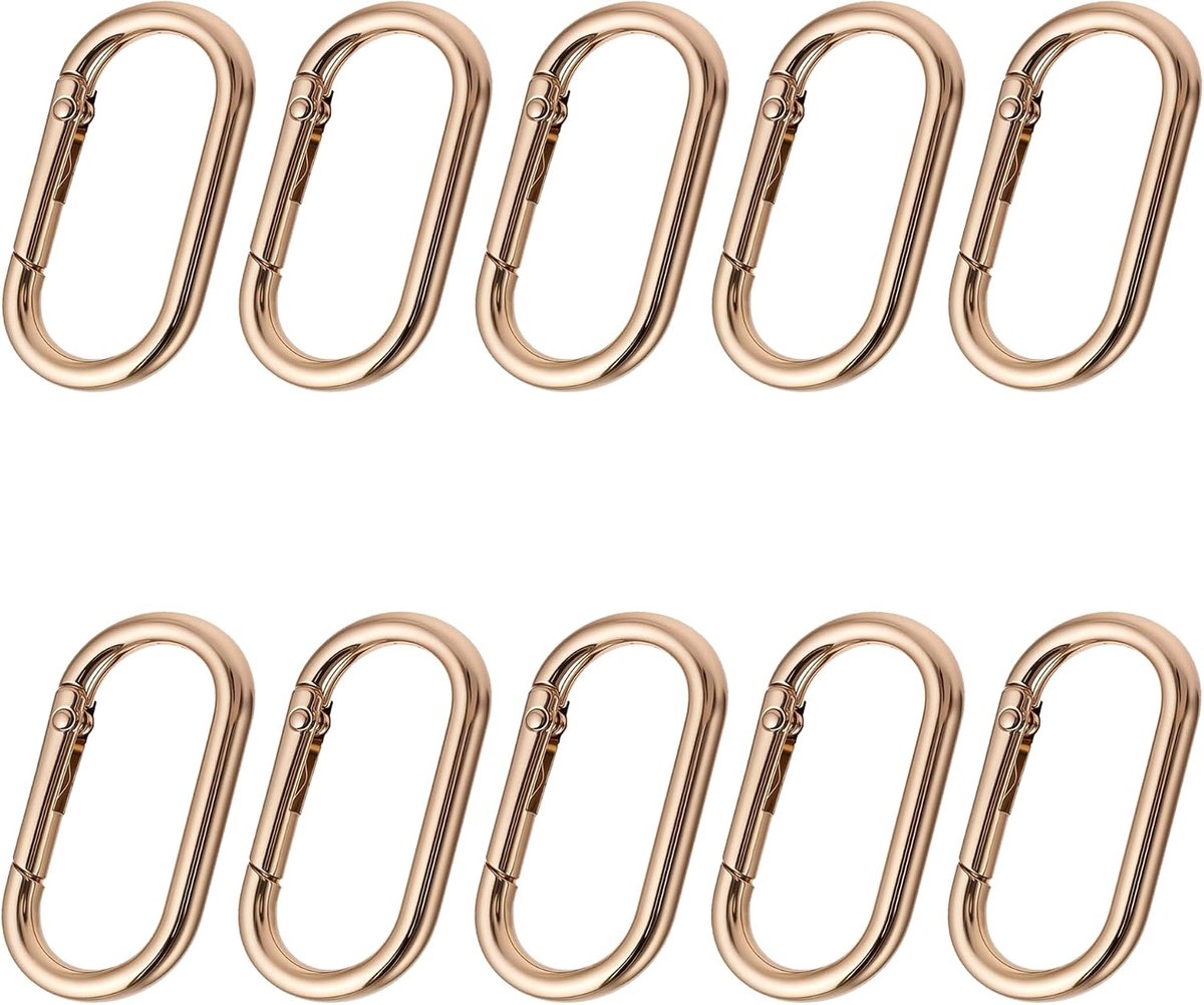 10 stuks ovale karabijnhaken, 43 mm, ovaal, veergesp, clip, karabijnhaak, sleutelhanger, zinklegering, karabijnhaak, clip voor tas, sleutelhanger, doe-het-zelf (goud ovaal 43 mm)