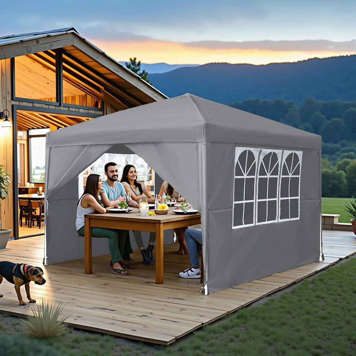 Opvouwbaar Paviljoen - Partytent Tuin - Feest Buiten - Drievoudig Verstelbaar - 25 x 25 m - Grijs