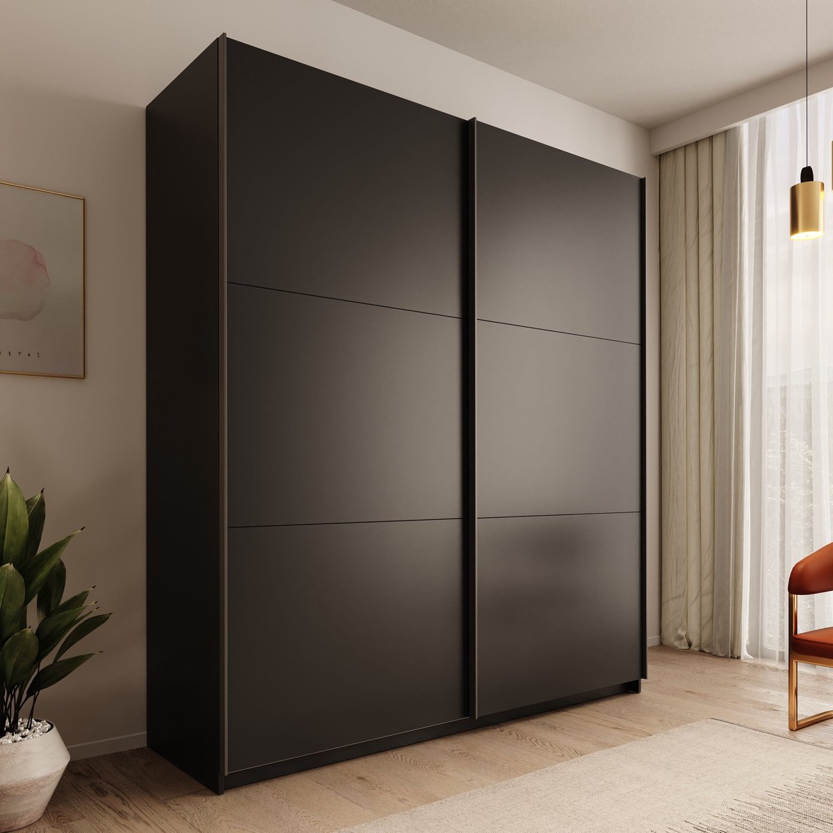 Meubella - Nuvola - Kledingkast schuifdeuren - Antraciet - 181x56x206cm