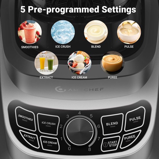 Krachtige Blender - Keukenmixer Staande - Smoothies Maken - 8 Snelheden 4 Programma's - 185 Liter Capaciteit - Grijs — afbeelding 5