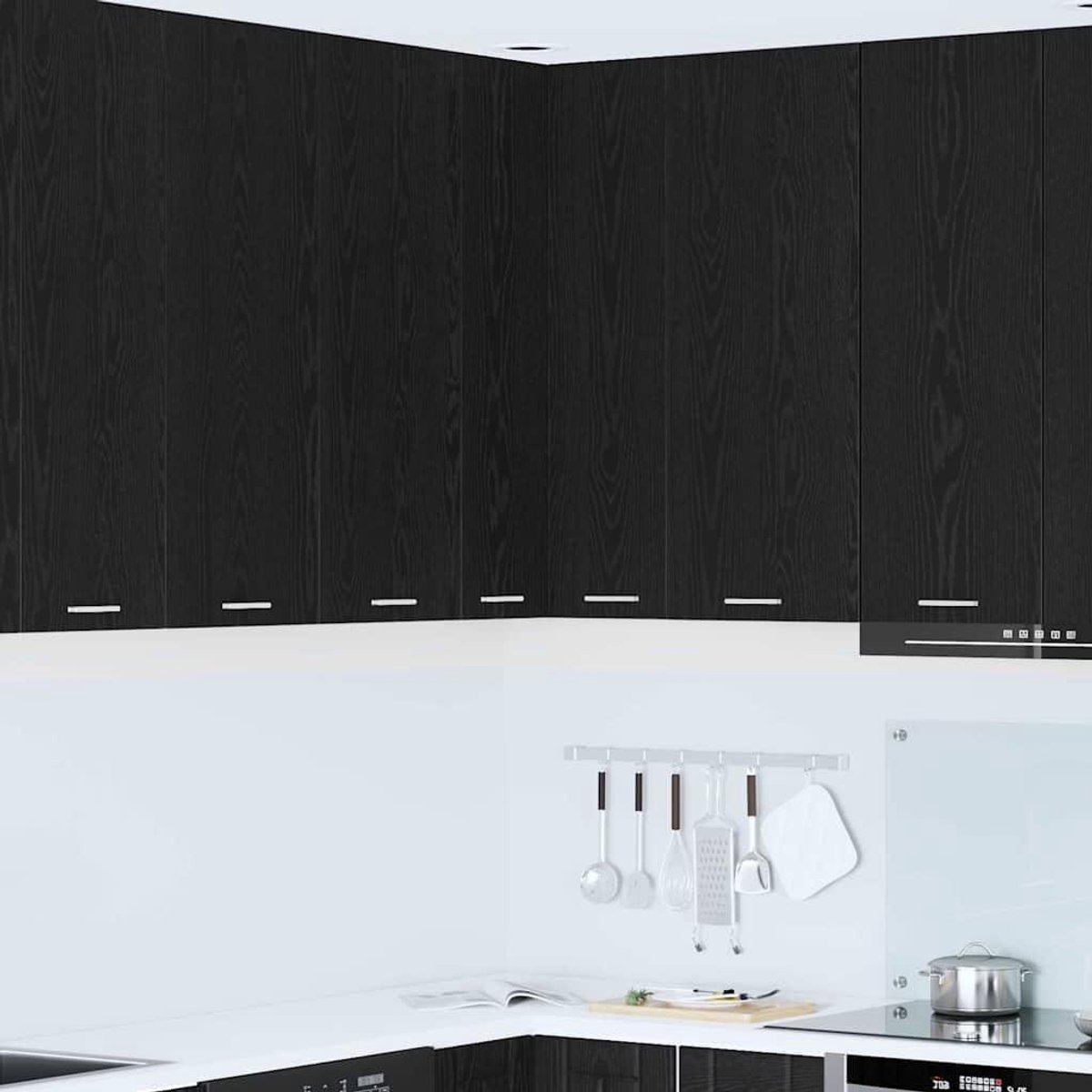 Hangkast met deur - Keukenkast Wandkast - Keuken opbergen - Modern design - 57 x 100 cm - Zwart eiken